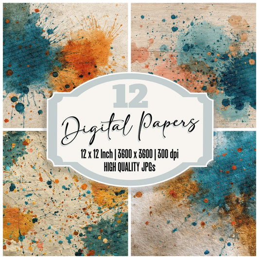 Splatter Turquoise Sienna Digital Paper Pack (DDD003814)
