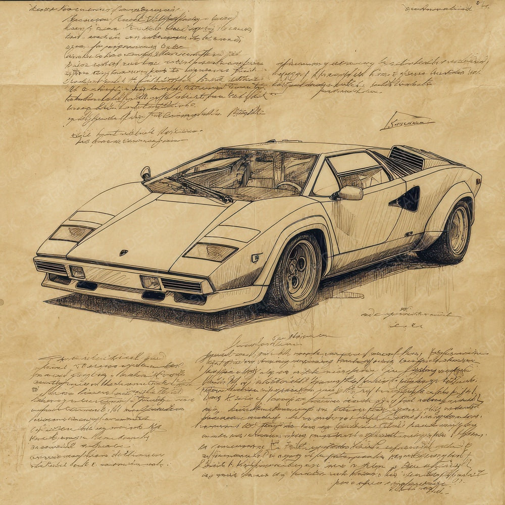 Sports Car Sketch Angular Speed Sheet Digital Paper Pack (DDD003817)