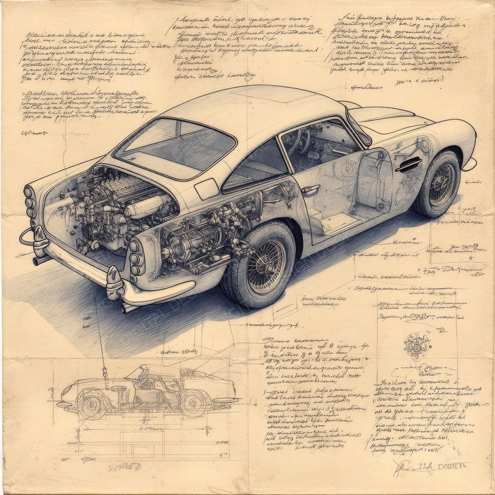 Sports Car Sketch British Motoring Plate Digital Paper Pack (DDD003818)