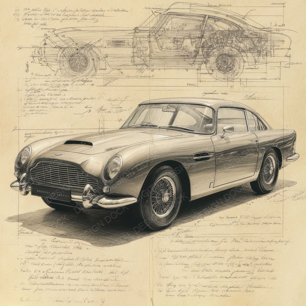 Sports Car Sketch British Motoring Plate Digital Paper Pack (DDD003818)