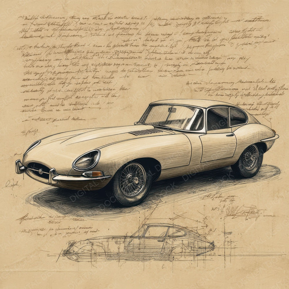 Sports Car Sketch Elegance in Ink Digital Paper Pack (DDD003819)