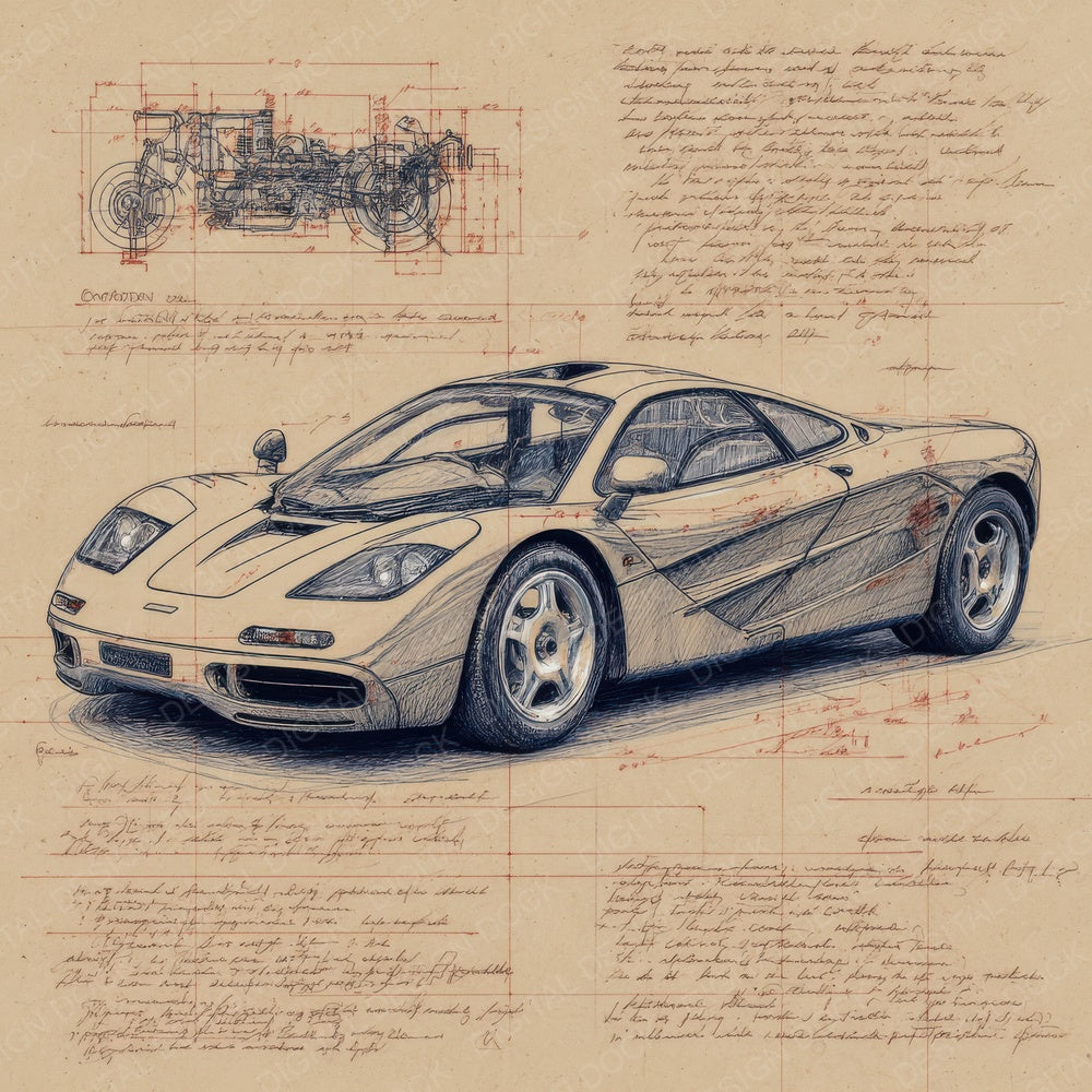 Sports Car Sketch Engineering Speed Study Digital Paper Pack (DDD003820)