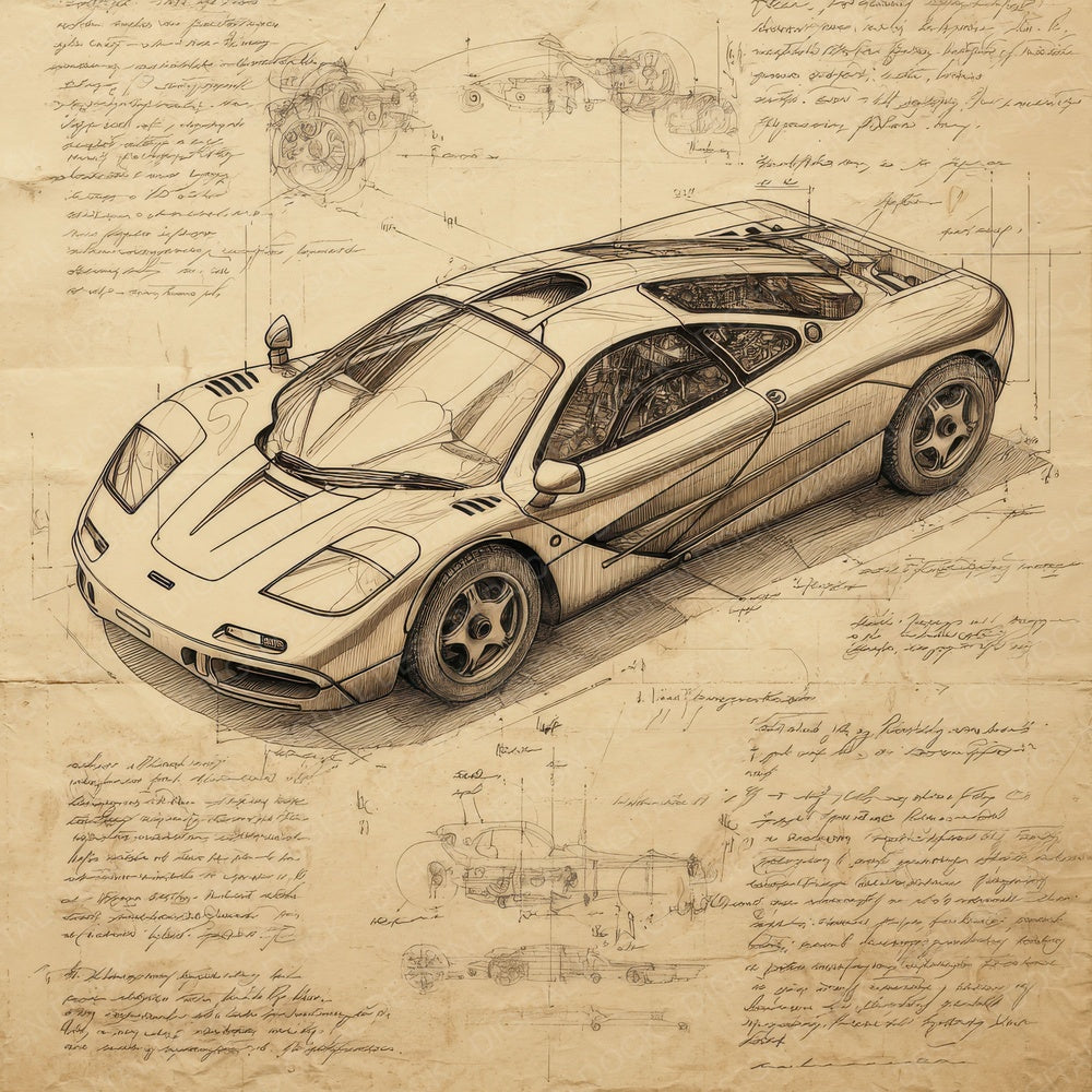Sports Car Sketch Engineering Speed Study Digital Paper Pack (DDD003820)
