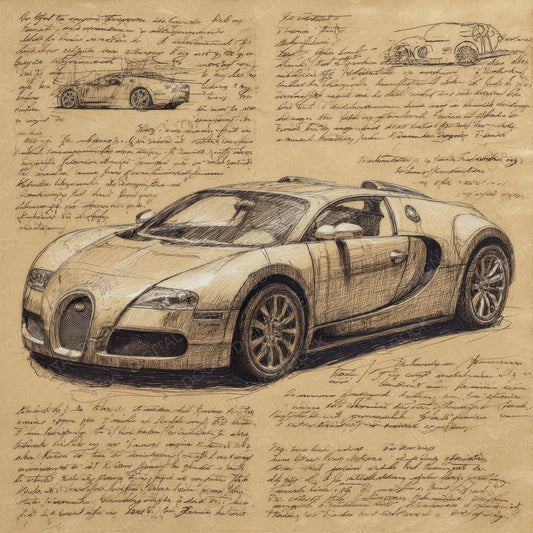 Sports Car Sketch Performance Engraved Study Digital Paper Pack (DDD003822)