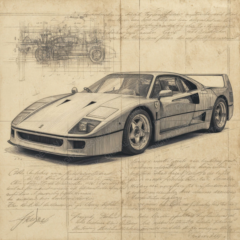 Sports Car Sketch Supercar Classic Plate Digital Paper Pack (DDD003824)