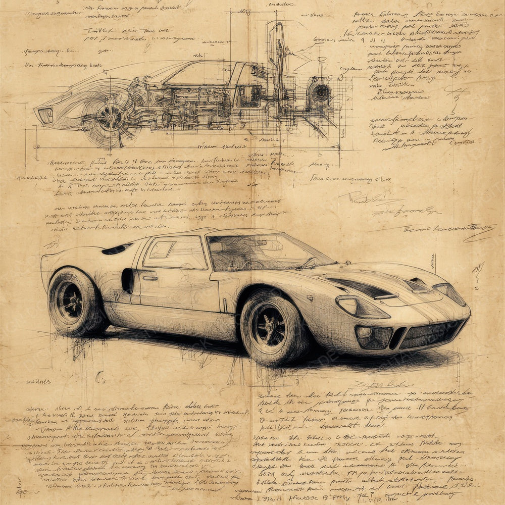 Sports Car Sketch Vintage Motion Blueprint Digital Paper Pack (DDD003825)
