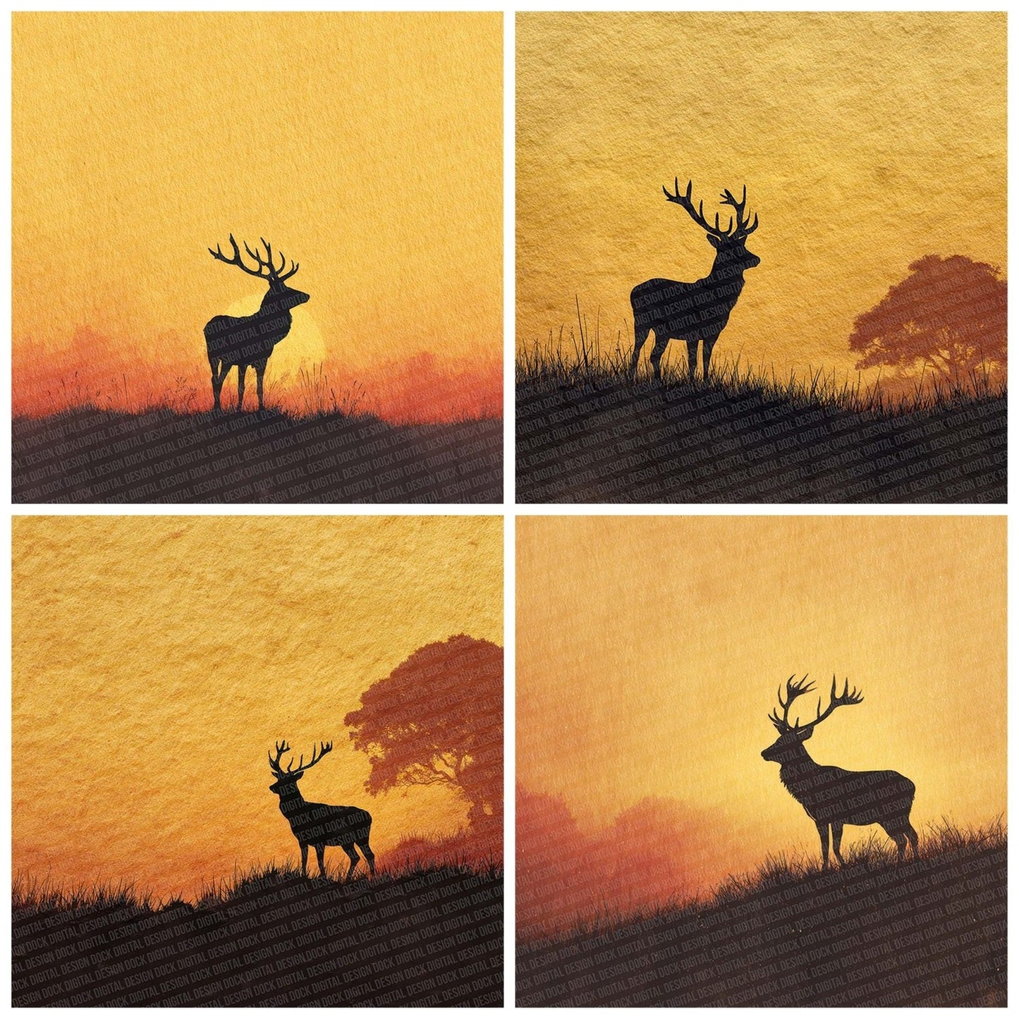 Stag Sunset Silhouette Digital Paper Pack (DDD003830)