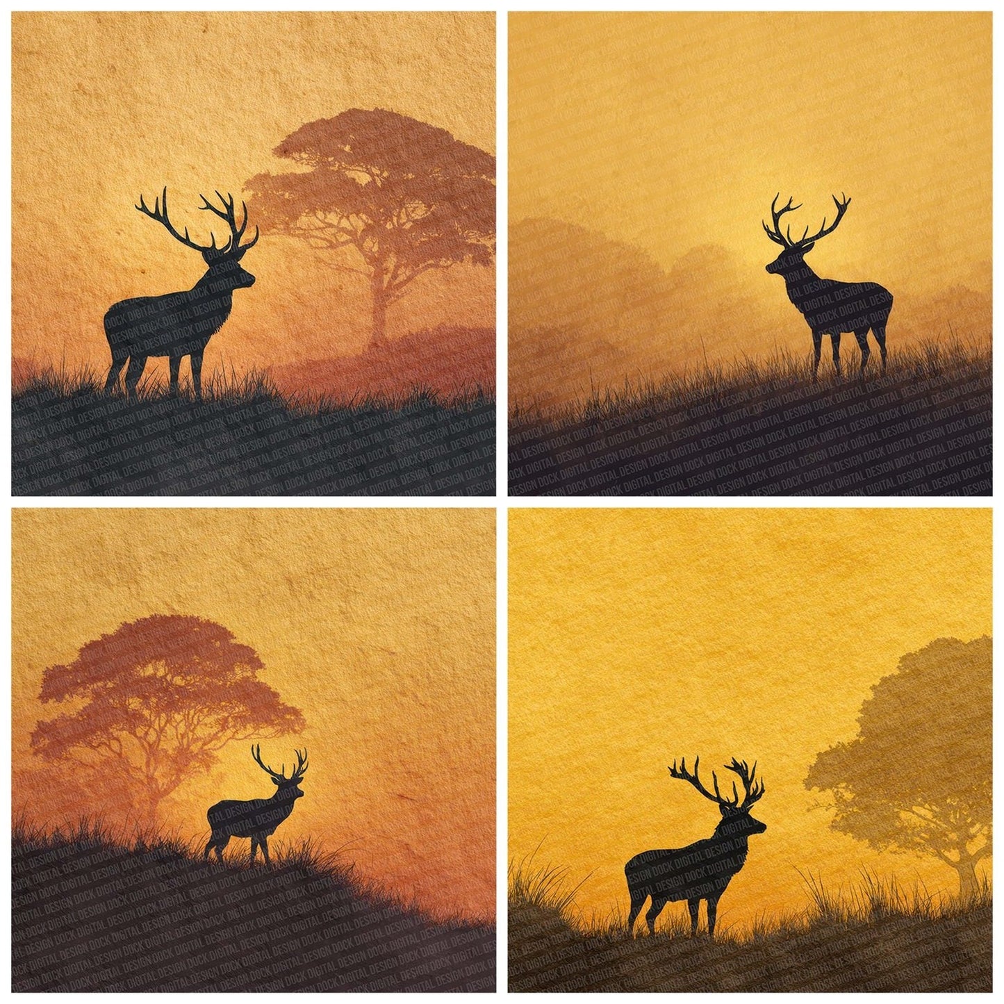 Stag Sunset Silhouette Digital Paper Pack (DDD003830)