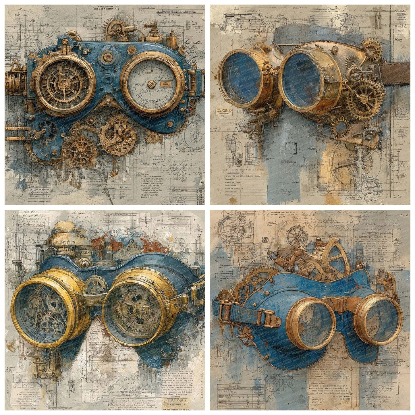Steampunk Gear Collage Digital Paper Pack (DDD003848)
