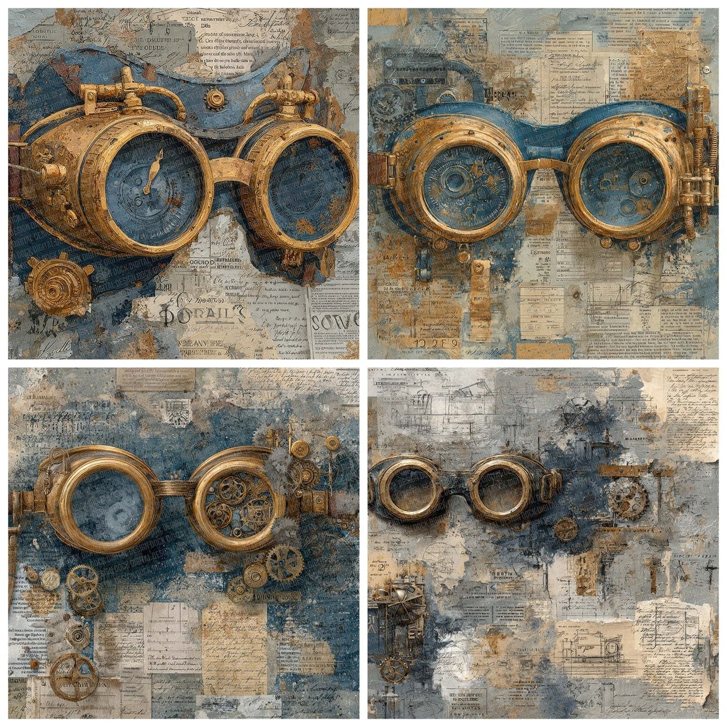 Steampunk Gear Collage Digital Paper Pack (DDD003848)