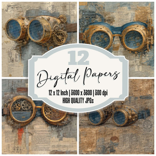 Steampunk Gear Collage Digital Paper Pack (DDD003848)