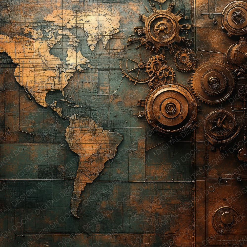 Steampunk Gearwork Maps Digital Paper Pack (DDD003850)