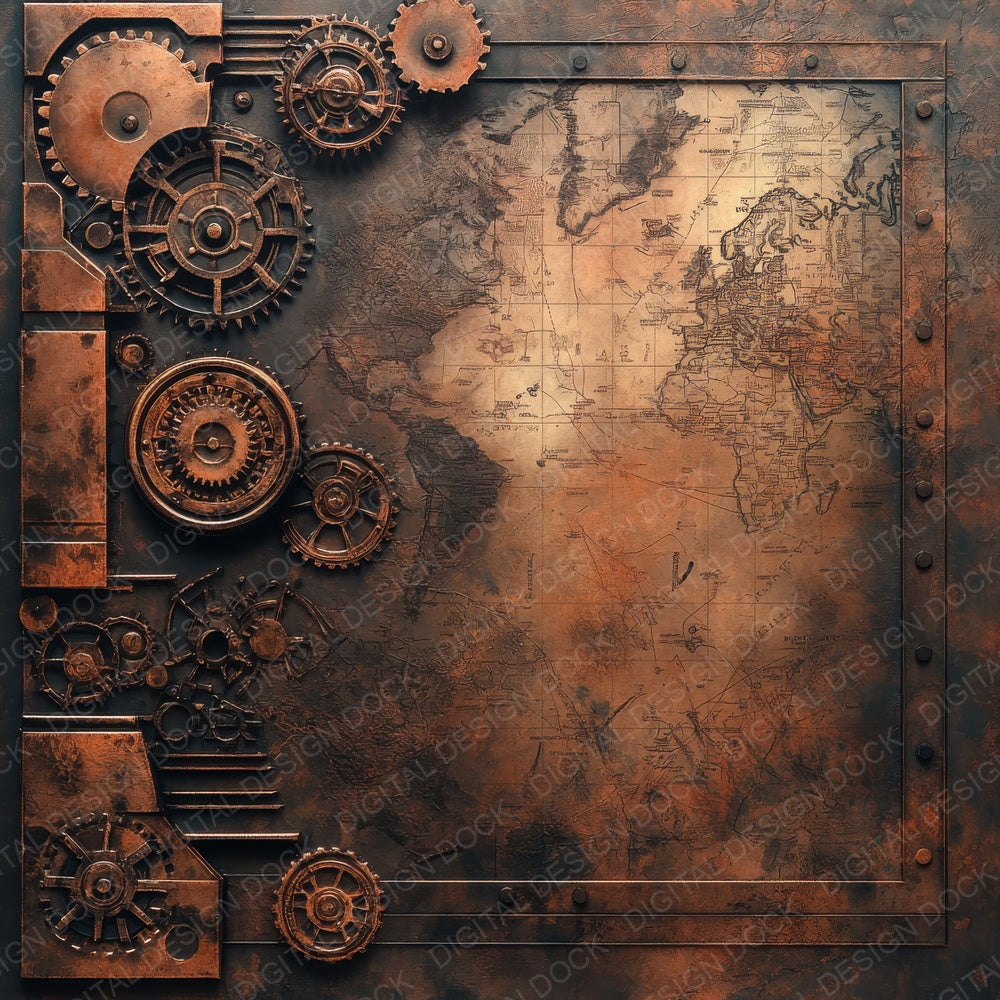Steampunk Gearwork Maps Digital Paper Pack (DDD003850)