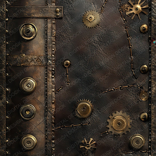 Steampunk Leather Brass Fastenings Background Digital Paper Pack (DDD003852)