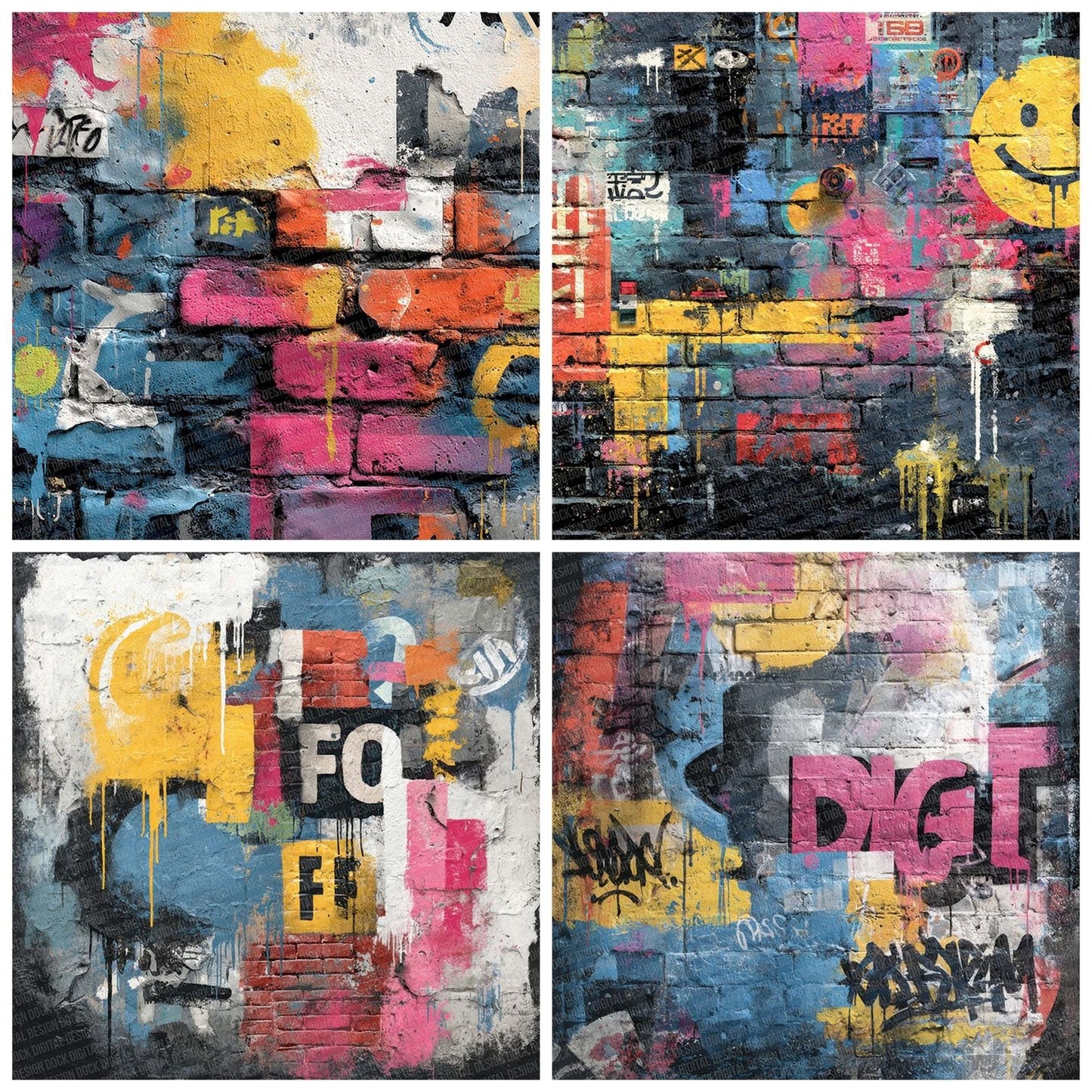 Street Art Neon Collage Digital Paper Pack (DDD003876)
