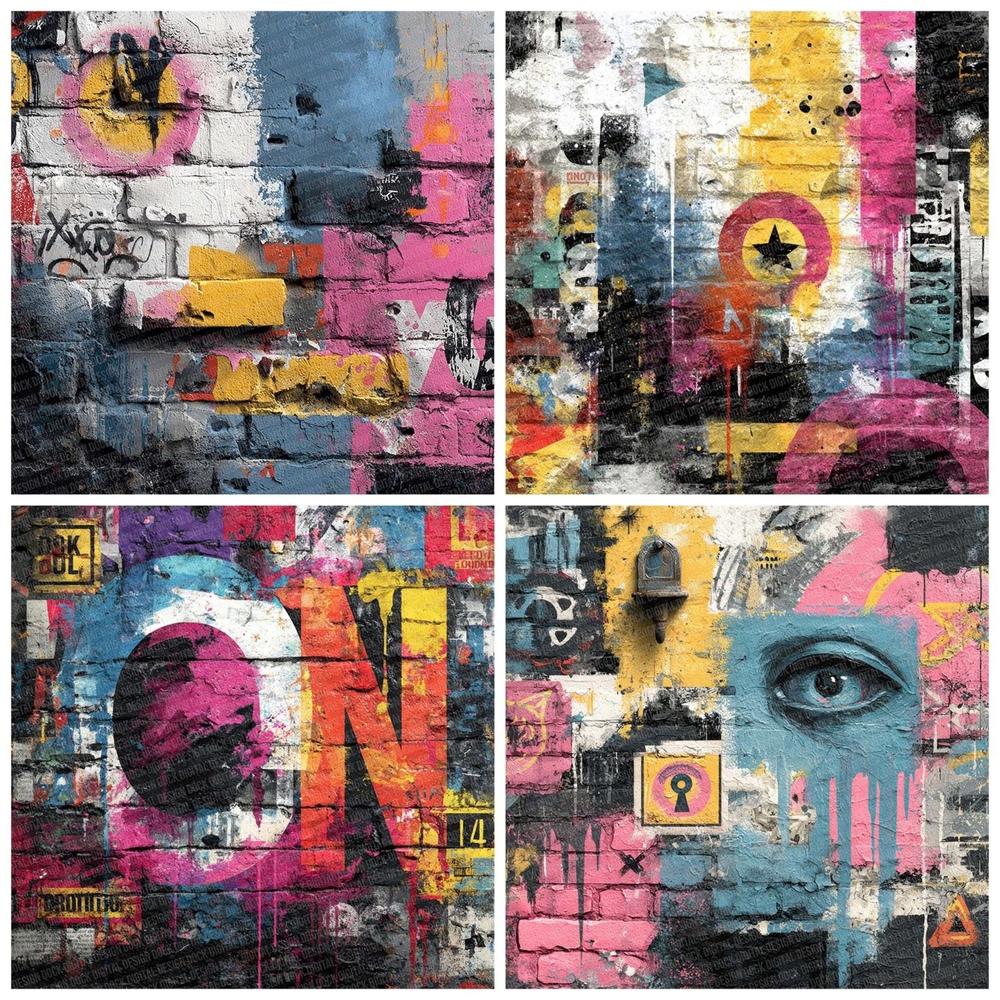 Street Art Neon Collage Digital Paper Pack (DDD003876)