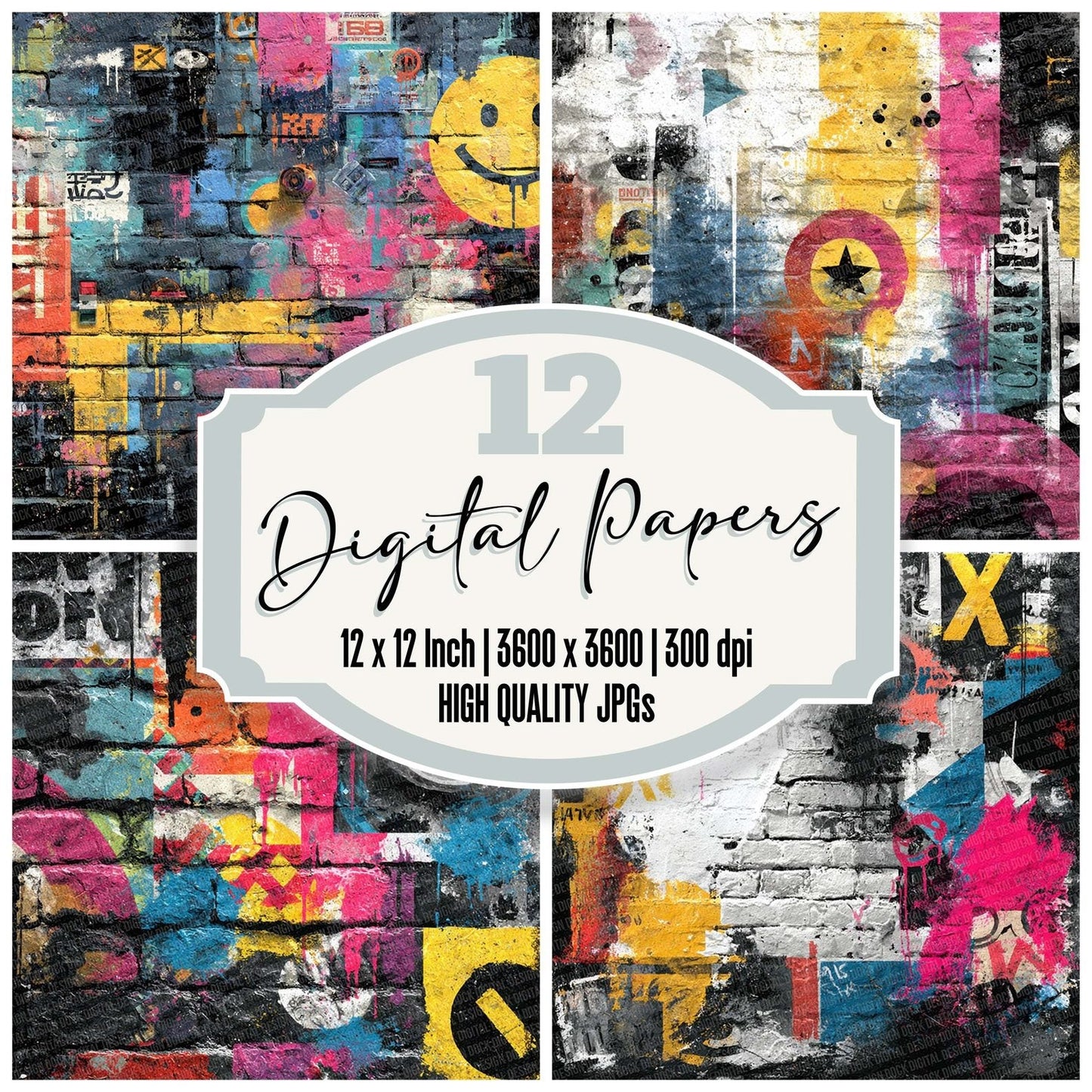 Street Art Neon Collage Digital Paper Pack (DDD003876)
