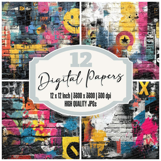 Street Art Neon Collage Digital Paper Pack (DDD003876)