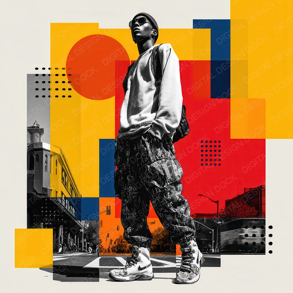 Streetwear Block Red Blue Drop Digital Paper Pack (DDD003881)