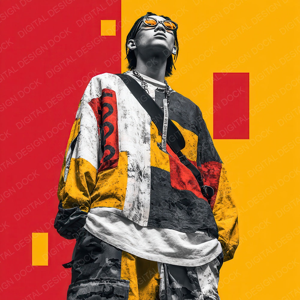 Streetwear Block Red Blue Drop Digital Paper Pack (DDD003881)