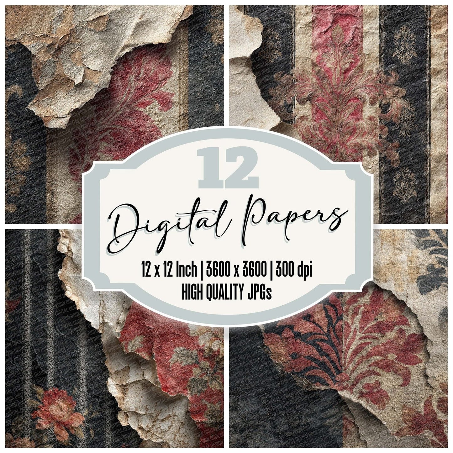 Striped Lace Damask Digital Paper Pack (DDD007733)