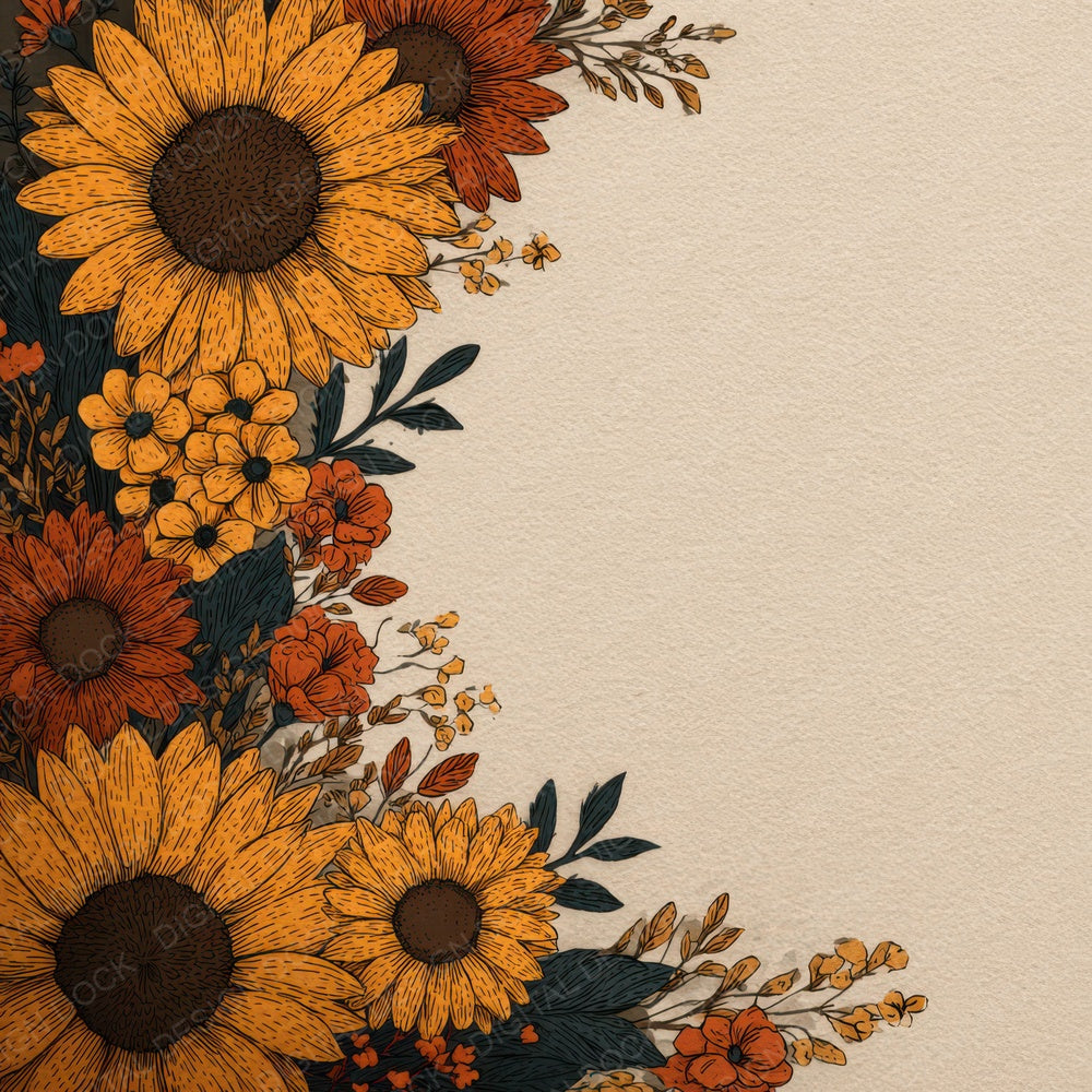 Sunflower Floral Border Digital Paper Pack (DDD007883)