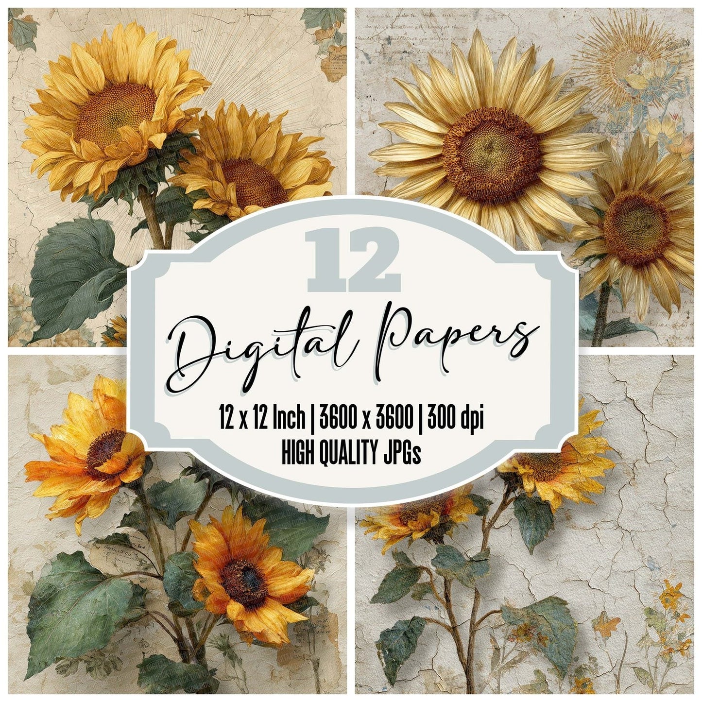 Sunflower Seed Label Digital Paper Pack (DDD007734)