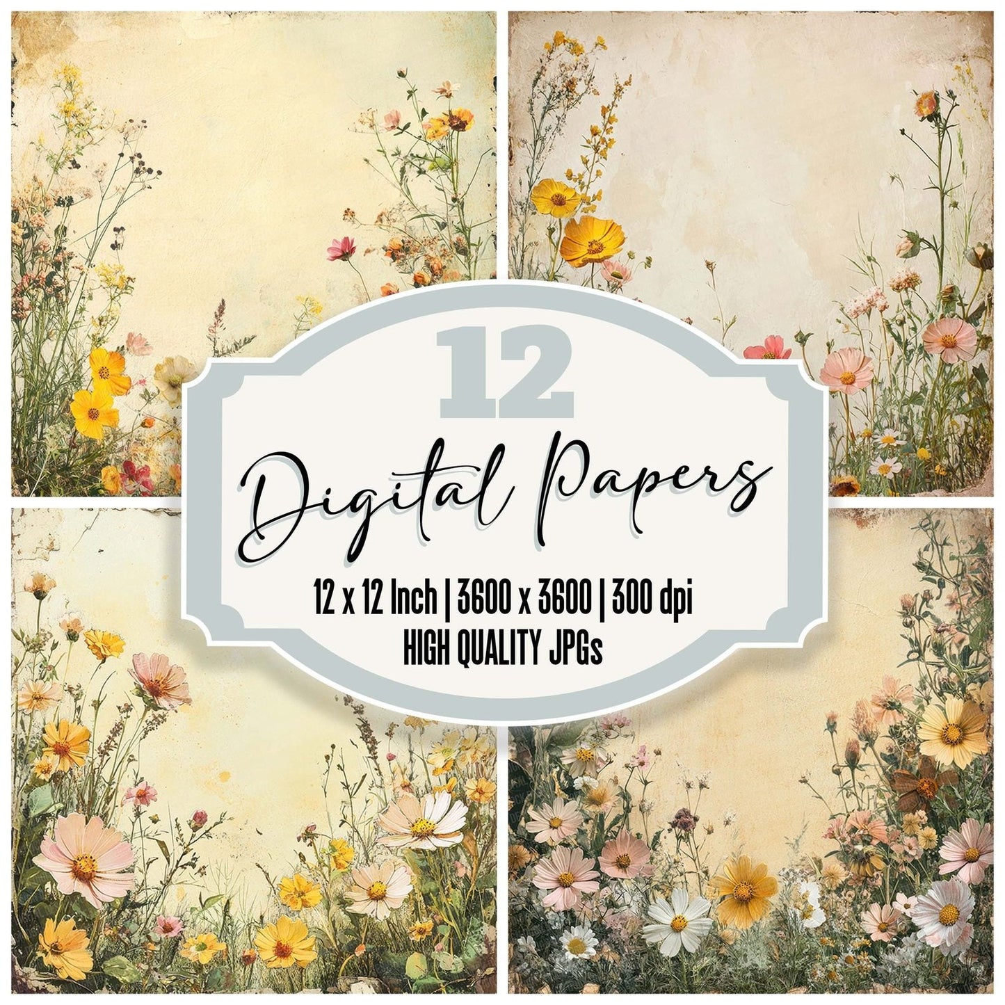Sunlit Wildflower Edge Digital Paper Pack (DDD003905)