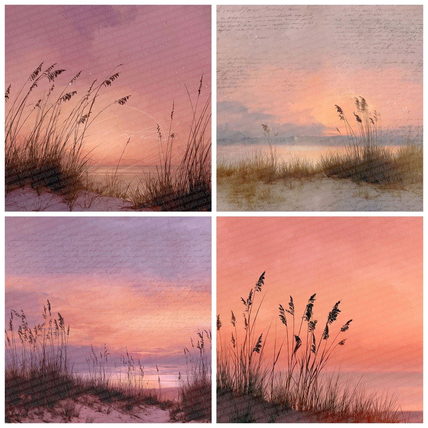 Sunset Dune Script Grass Digital Paper Pack (DDD003908)