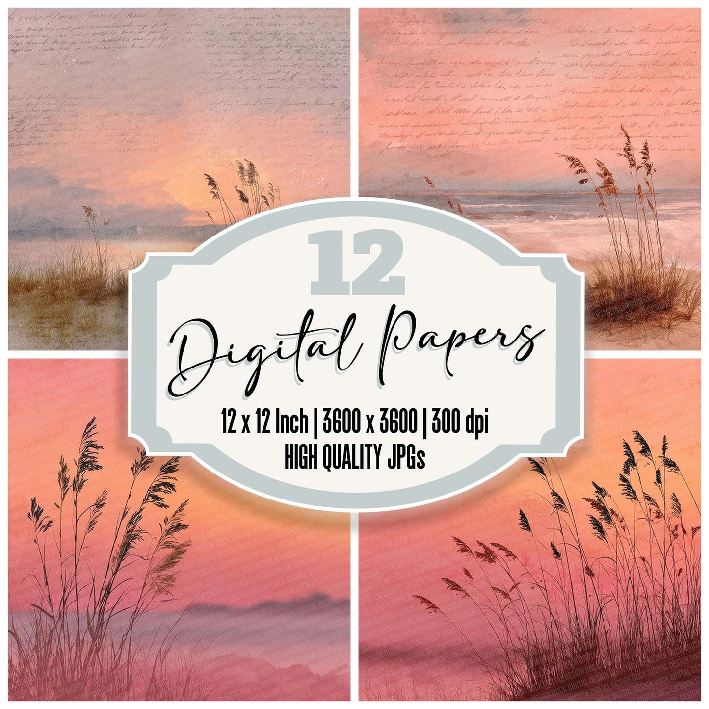 Sunset Dune Script Grass Digital Paper Pack (DDD003908)