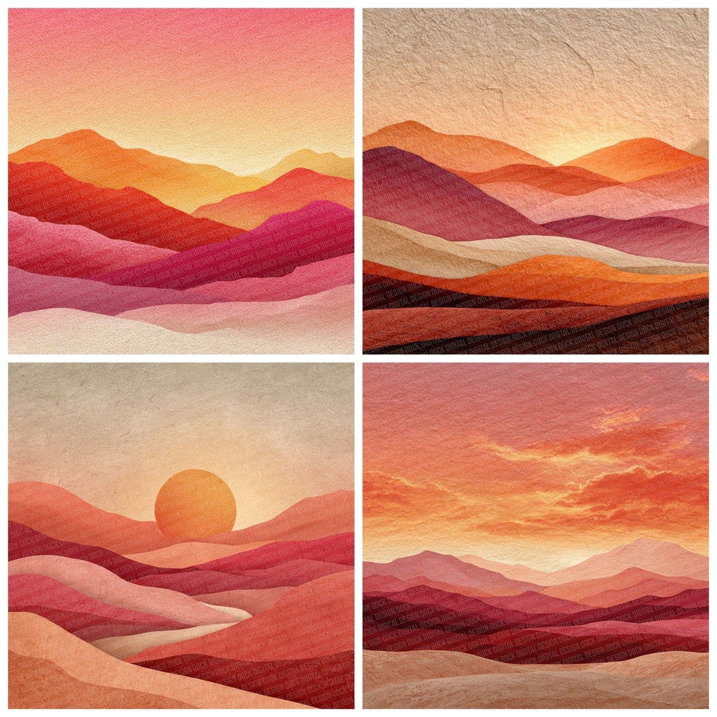 Sunset Glow Boho Landscape Digital Paper Pack (DDD003910)