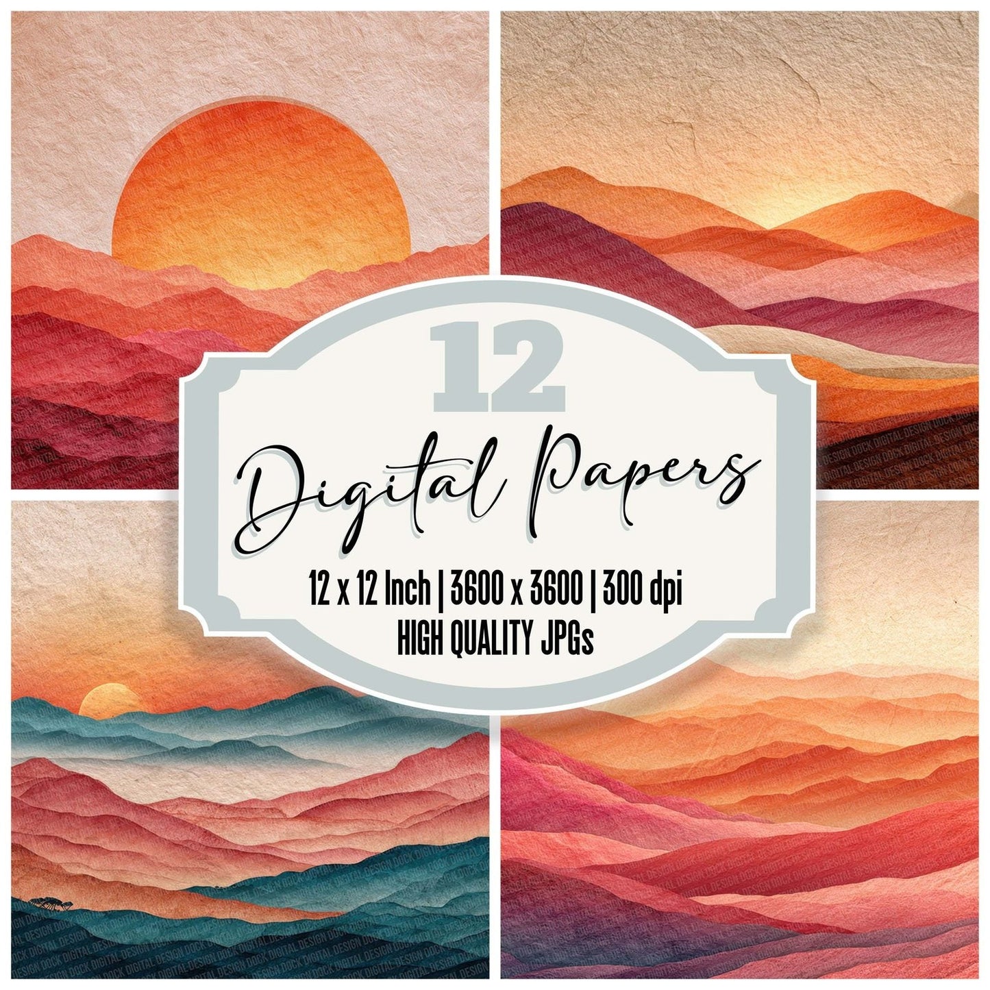 Sunset Glow Boho Landscape Digital Paper Pack (DDD003910)