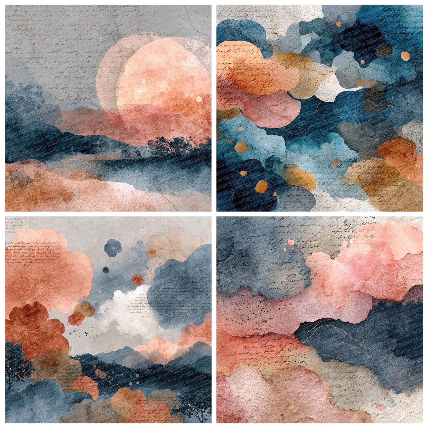 Surreal Dream Art Layers Script Digital Paper Pack (DDD003916)