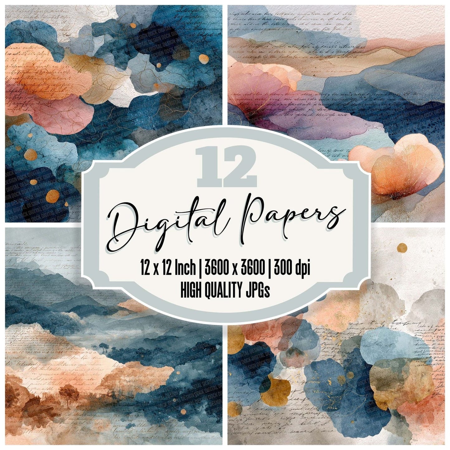 Surreal Dream Art Layers Script Digital Paper Pack (DDD003916)