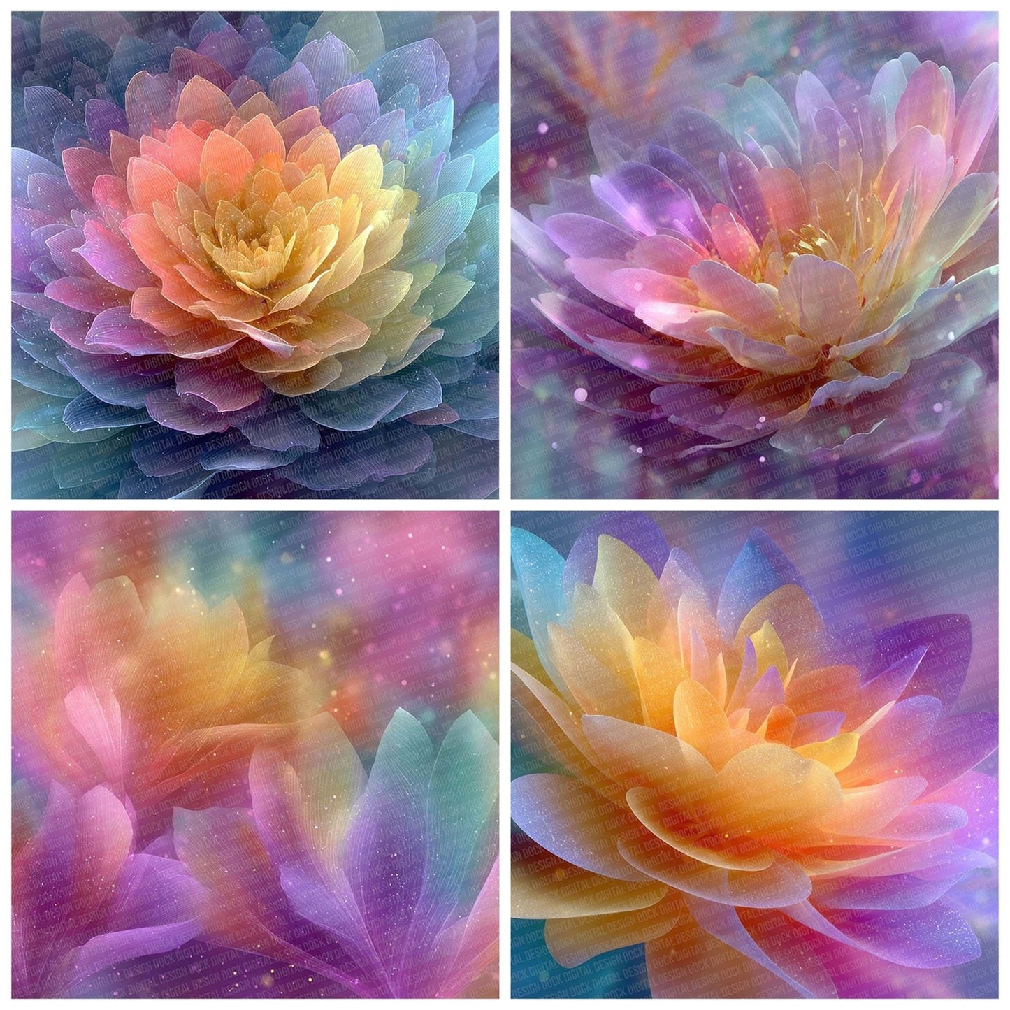 Swirl Petal Rainbow Floral Fusion Digital Paper Pack (DDD007735)