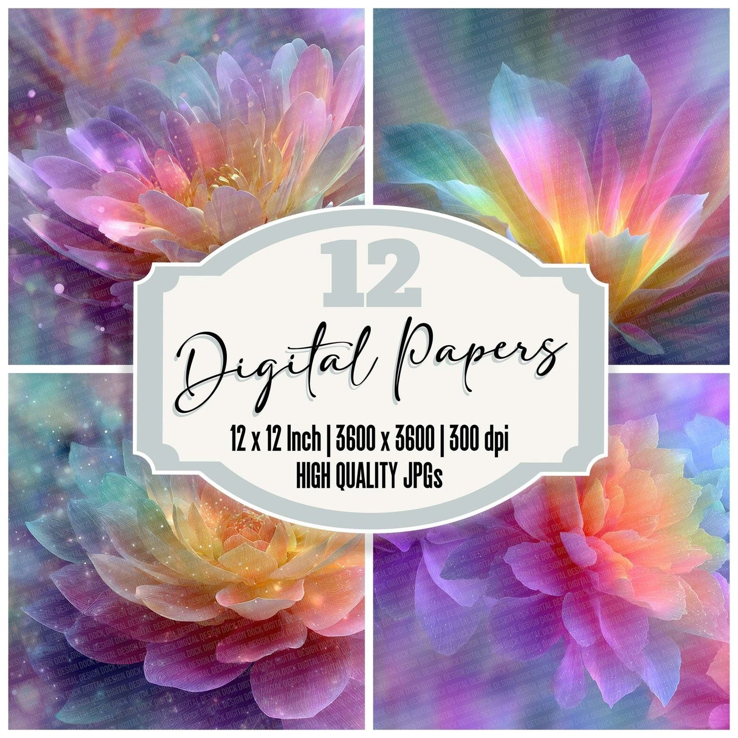 Swirl Petal Rainbow Floral Fusion Digital Paper Pack (DDD007735)
