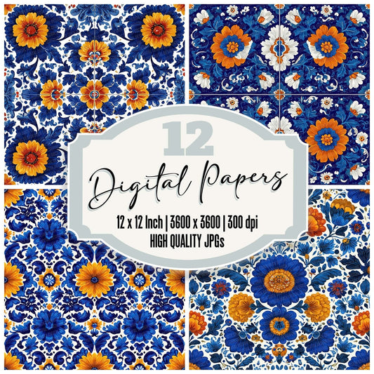 Talavera Floral Tile Digital Paper Pack (DDD003936)