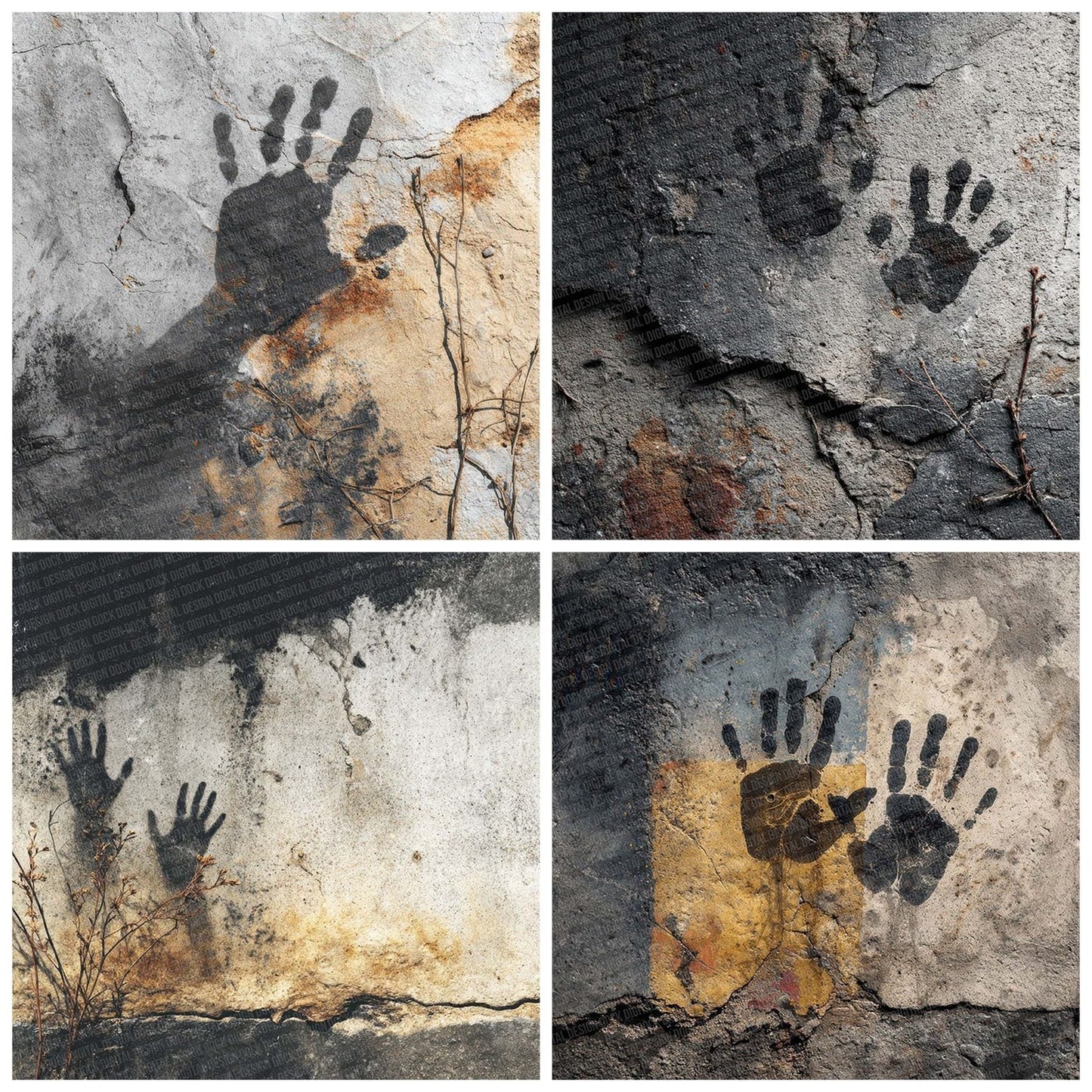 Tar Handprint Grunge Digital Paper Pack (DDD003943)