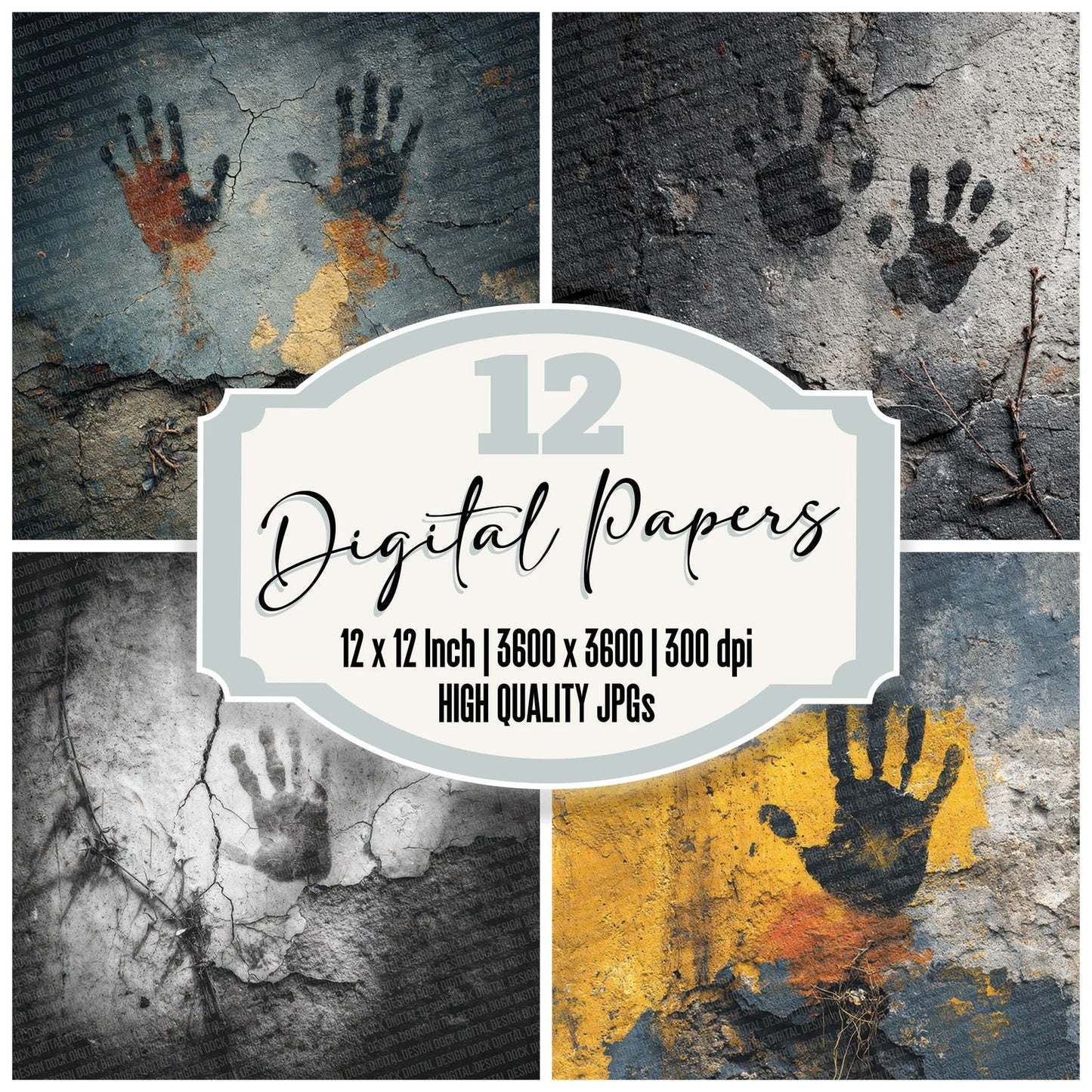 Tar Handprint Grunge Digital Paper Pack (DDD003943)