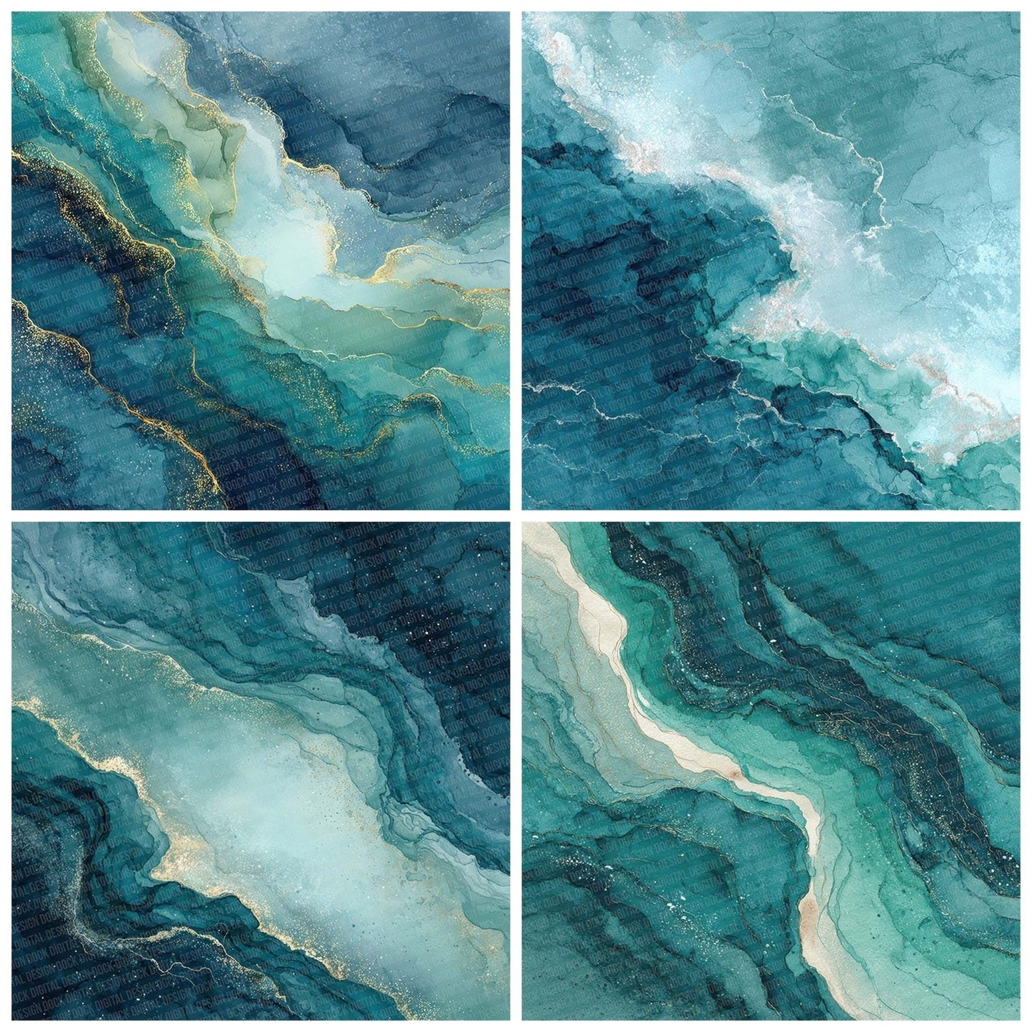 Teal Aqua Marble Digital Paper Pack (DDD003955)