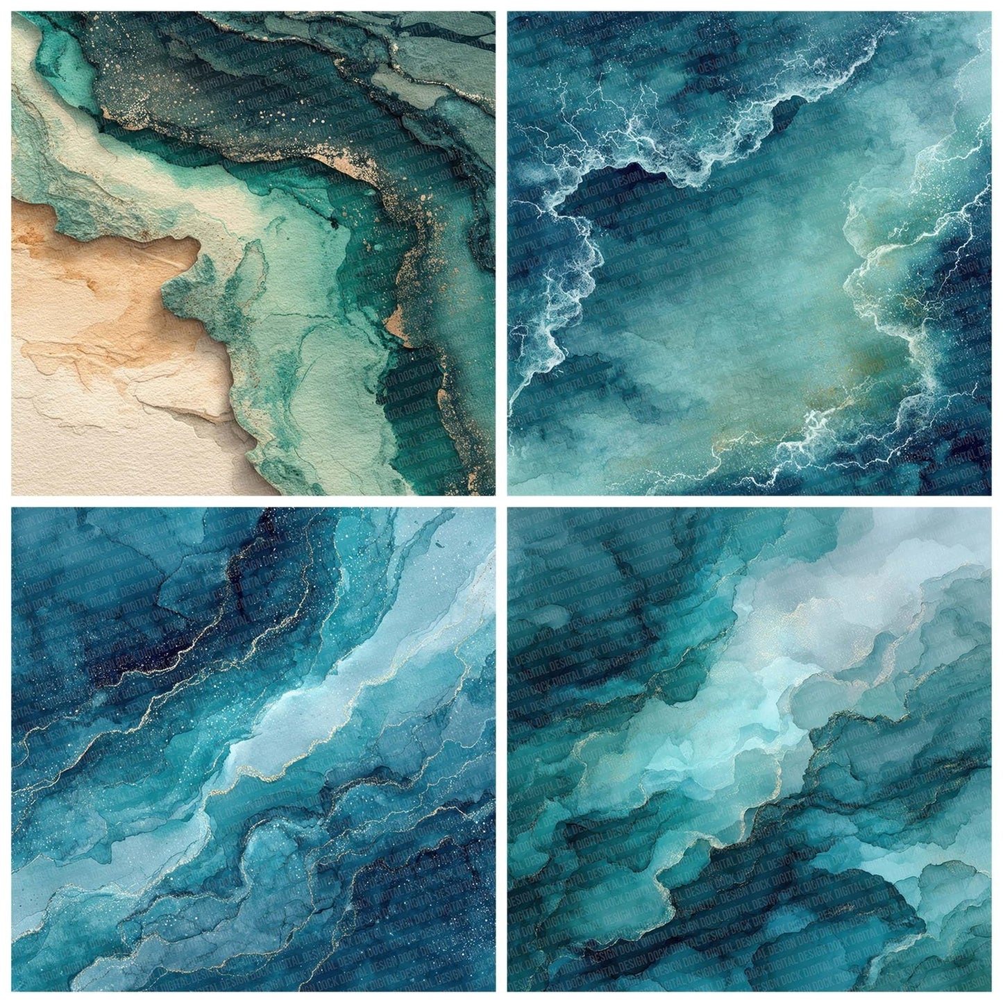 Teal Aqua Marble Digital Paper Pack (DDD003955)