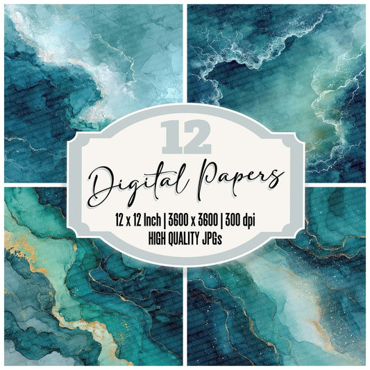 Teal Aqua Marble Digital Paper Pack (DDD003955)