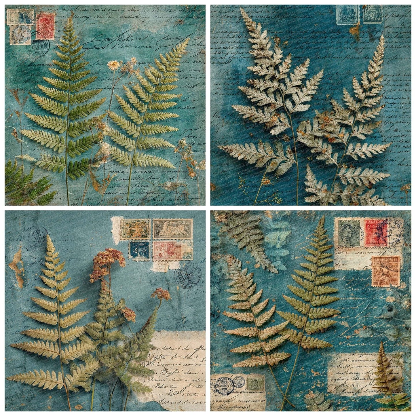 Teal Fern Postage Digital Paper Pack (DDD007737)