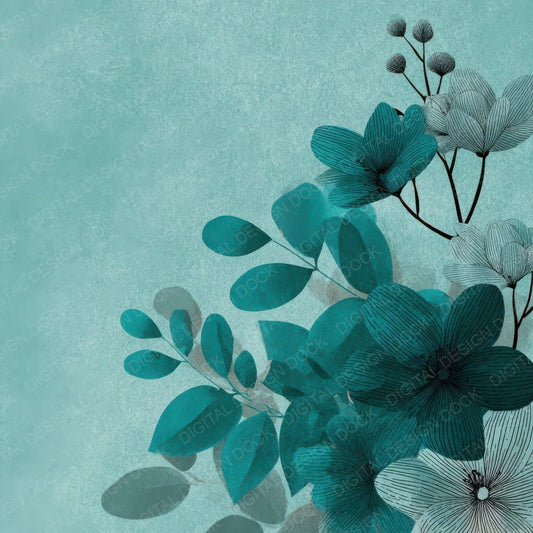 Teal Floral Block Background Digital Paper Pack (DDD007765)