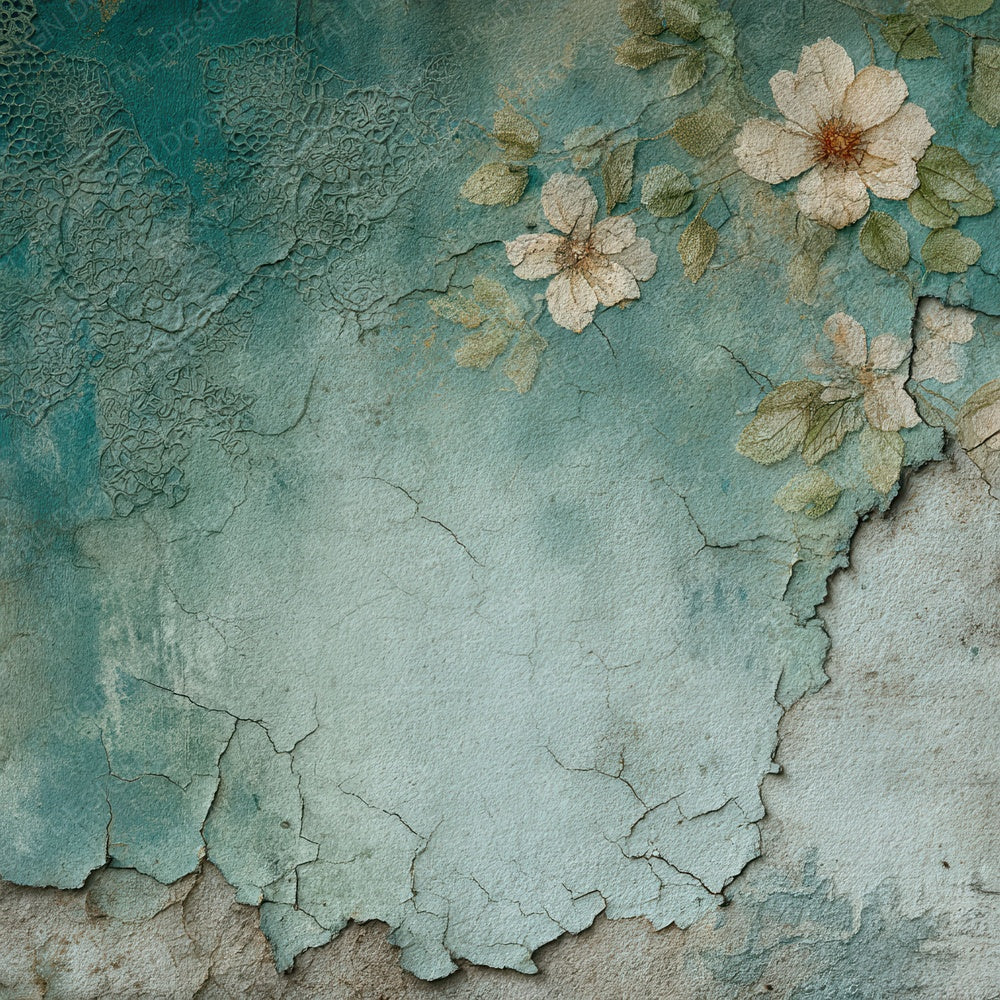 Teal Lace Peeling Floral Texture Digital Paper Pack (DDD003962)