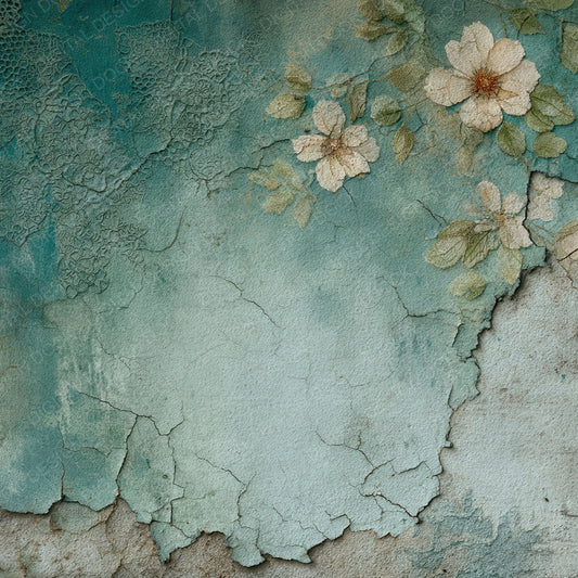 Teal Lace Peeling Floral Texture Digital Paper Pack (DDD003962)