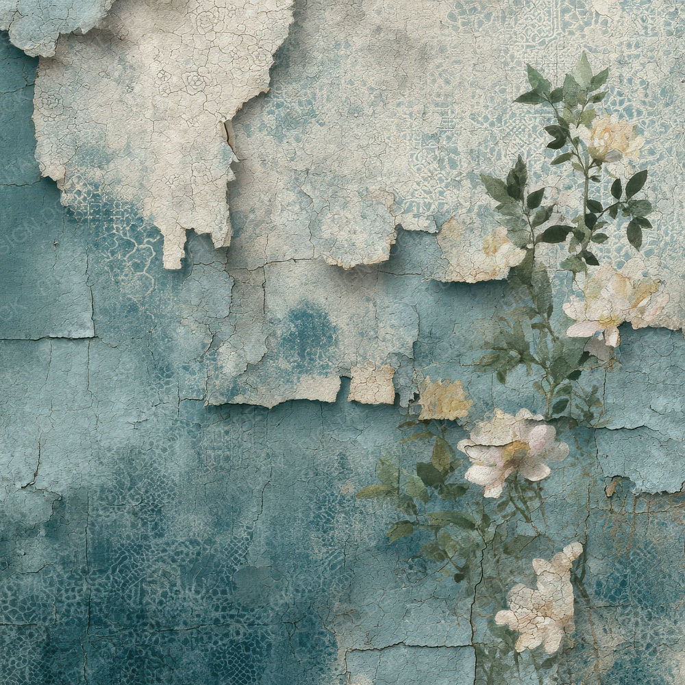 Teal Lace Peeling Floral Texture Digital Paper Pack (DDD003962)