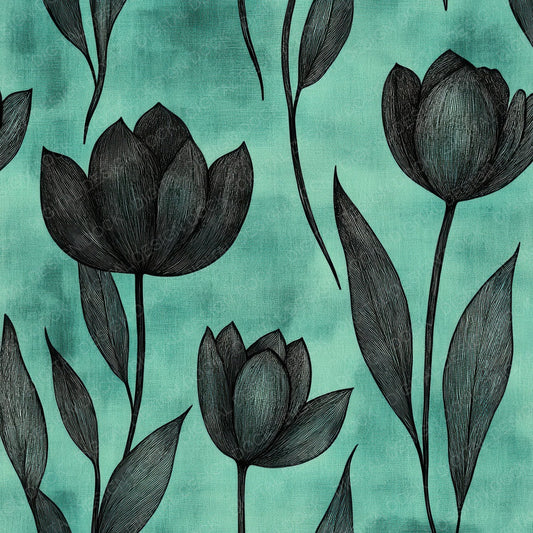 Teal Tulip Border Digital Paper Pack (DDD003967)
