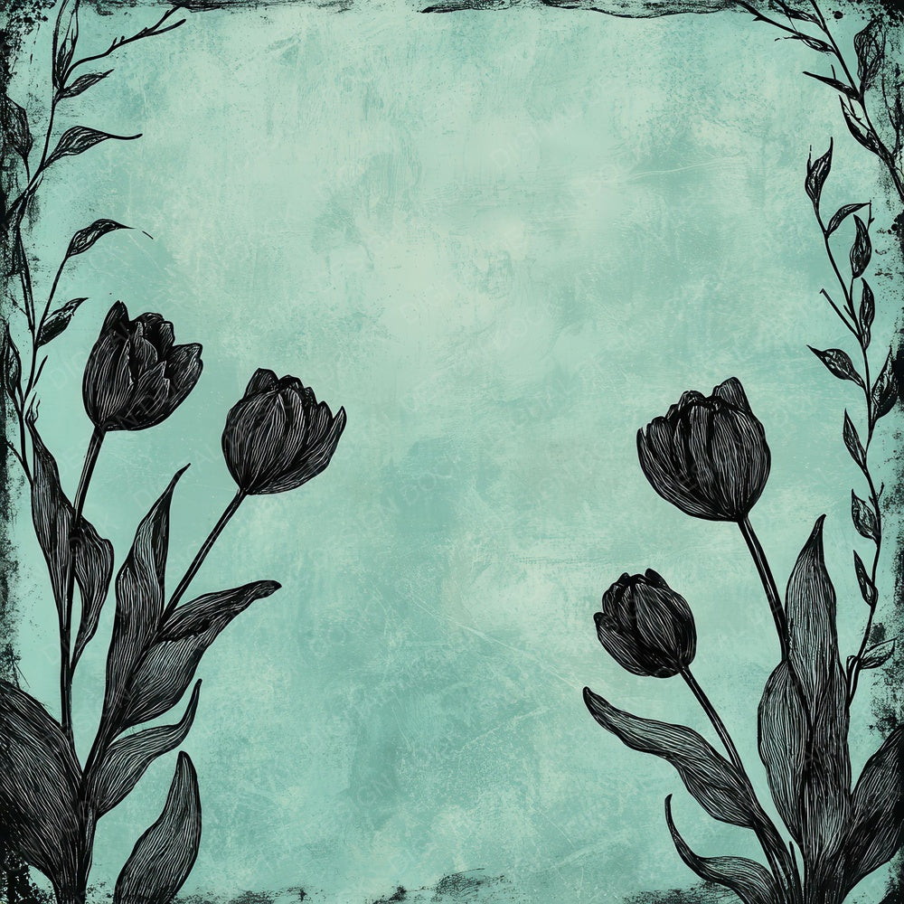 Teal Tulip Border Digital Paper Pack (DDD003967)
