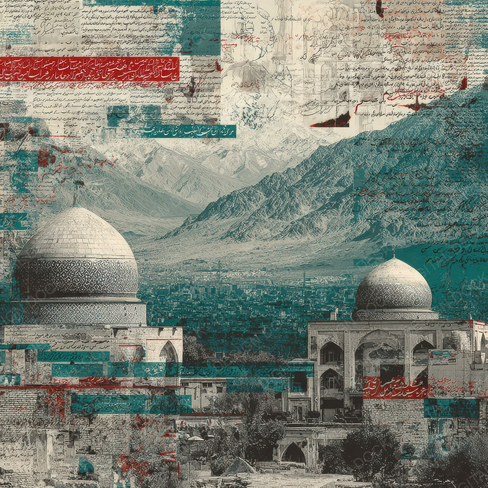 Tehran Collage Dome Map Script Digital Paper Pack (DDD003970)